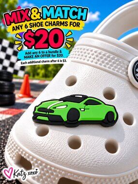 Lime Green Sports Car Croc Shoe Charm Racing Muscle Car Jibbitz Style Automobile